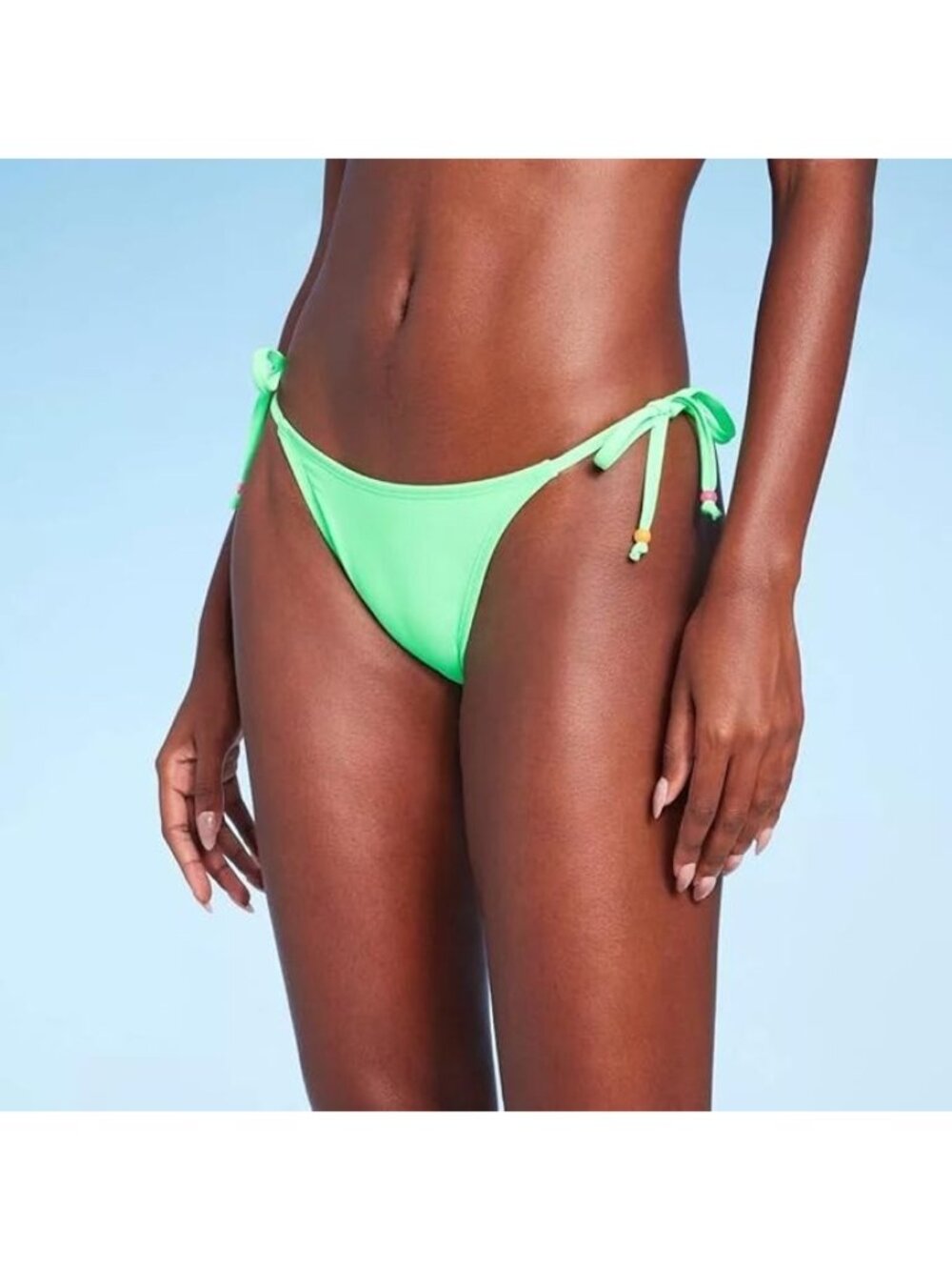 Wild Fable Bright Green Side Tie w/ Bead Accent High Leg Bikini Swim Bottom - XS - Picture 2 of 9